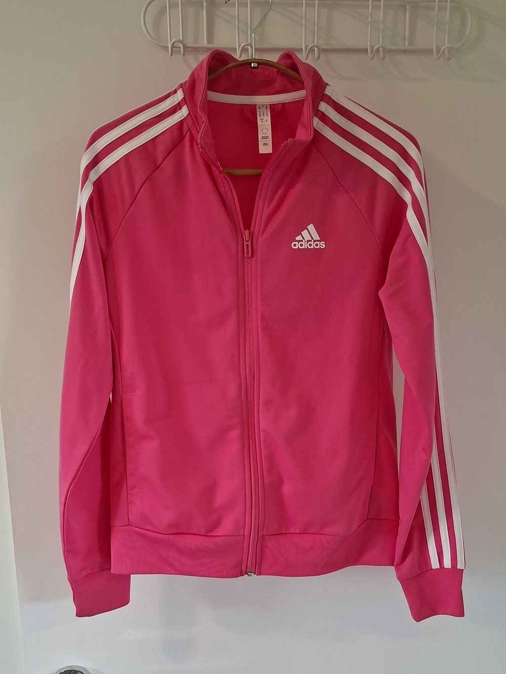 adidas Classic Hot Pink Full-Zip Track Jacket with White Stripes (Size S)